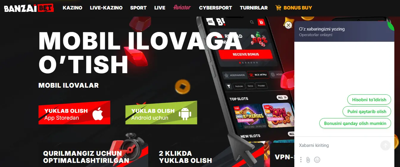 Banzai Bet screen