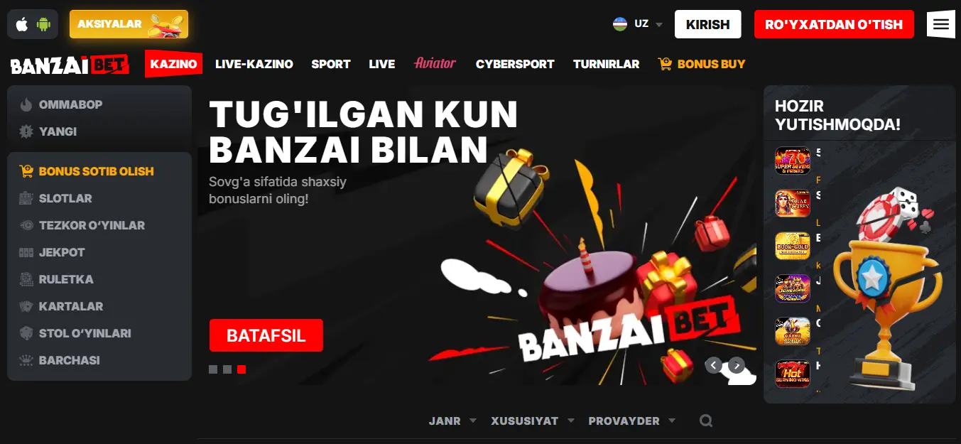 Banzai Bet screen
