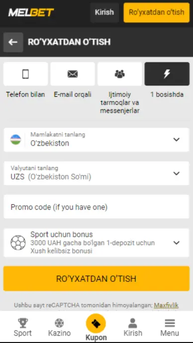 Melbet screen